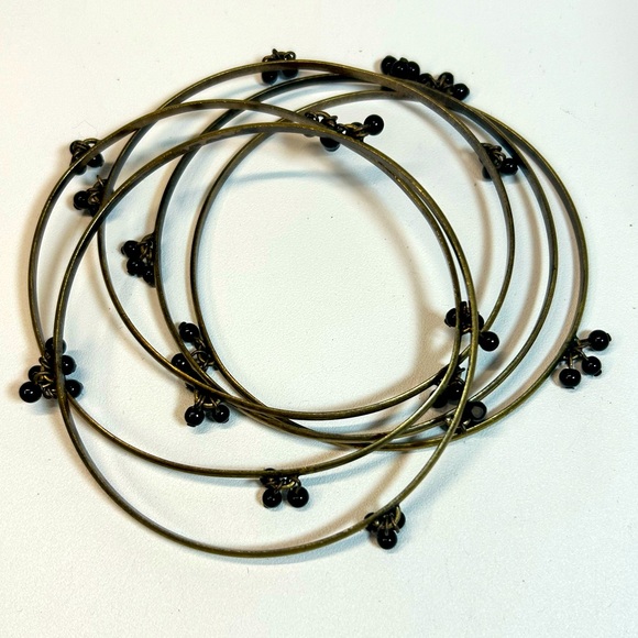 Vintage Brass and Black Glass Beads Dangles Set of Five - Picture 4 of 5